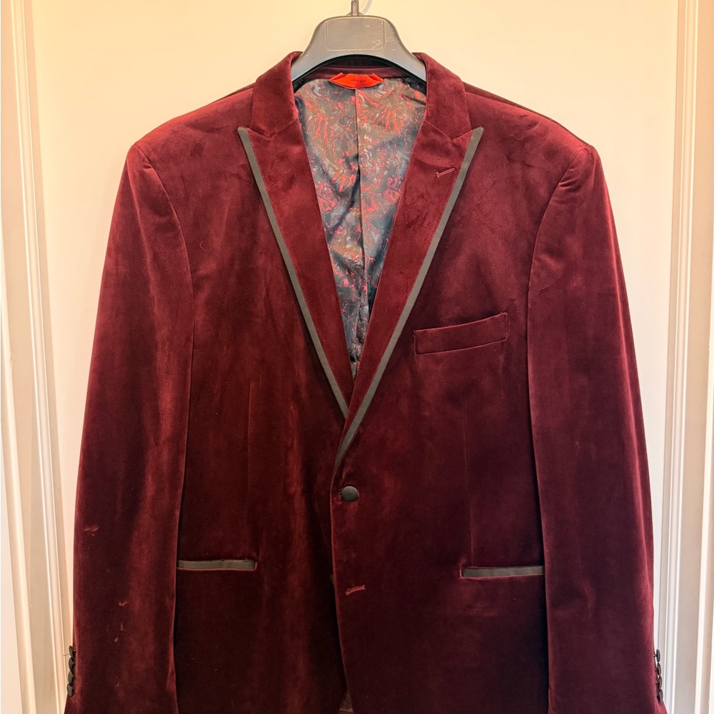 Linea Uomo Burgundy Velvet Formal Tuxedo Jacket | Size 50R